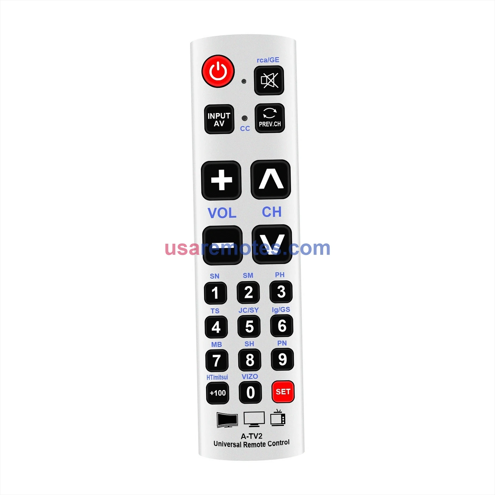 A-TV2 Universal Remote Control for TCL Vizio Toshiba TVs